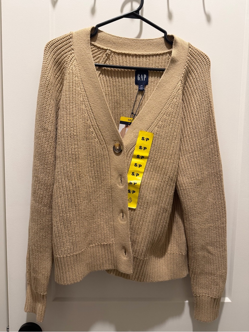 GAP Chunky Ribbed Button-Up Cardigan in Camel